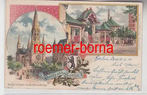 74015 Ak Lithographie Gruss aus Berlin Zoo & Gedächtniskirche 1900