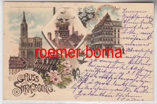 74024 Ak Lithographie Gruss de Strasbourg en Alsace 1896