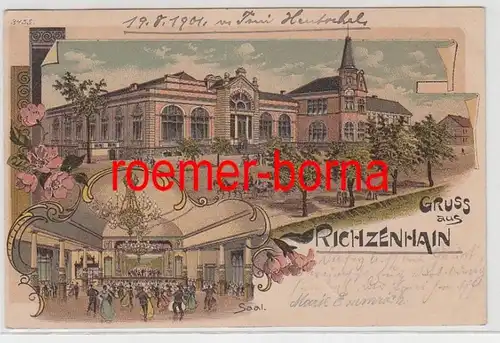 74514 Ak Lithografie Gruss aus Richzenhain Ballhaus Saal 1901