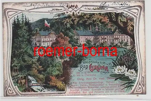 74760 Ak Lithografie im Jugendstil Waldsanatorium Bad Grüna im Erzgebirge 1908