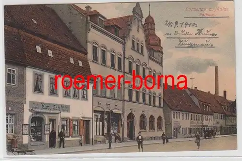 75007 Ak Lunzenau an der Mulde Rathaus und städtische Sparkasse 1910