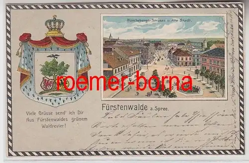 75019 Wappen Präge Ak Fürstenwalde an der Spree Müncheberger Strasse 1905