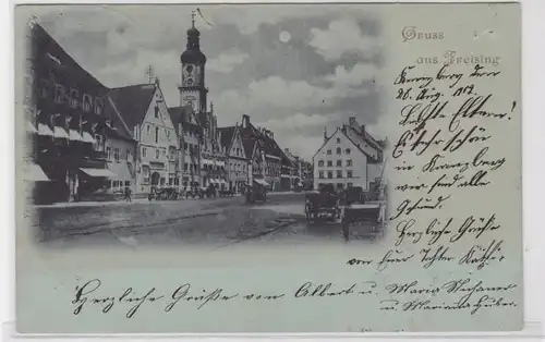 76615 Lune clair d'AK Gruss de Freising - Place du marché avec hôtel de ville 1902