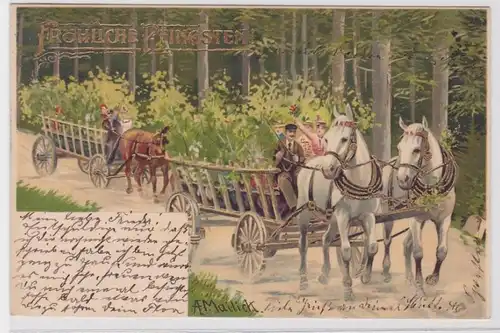 78988 Félicitations AK Joyeux Pentecôte - Crème avec chevaux 1903