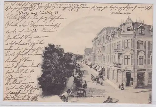 79784 Ak Salutation de Cüstrin Kostrzyn nad Odra Zorndorferstrasse avec grand magasin 1901