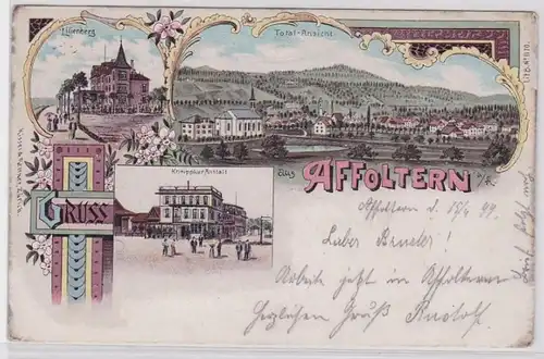 80262 Ak Lithographie Gruß aus Affoltern Lilienberg, Kneippkuranstalt 1899