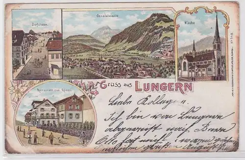 80344 Ak Lithographie Salutation de Lungern Restaurant au Rössli etc 1899