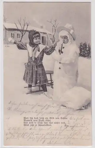 80480 artiste Humor AK Fille fait des garçons un bonhomme de neige vivant 1903
