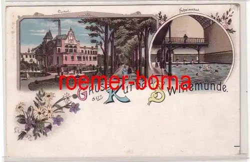 80632 Ak Lithographie Salutation de Swinemünde à 1900