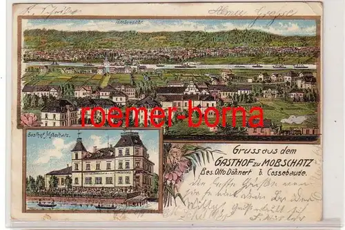 80747 Ak Lithographie Gruß aus dem Gasthof zu Mobschatz bei Cossebaude 1906