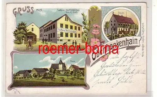 80757 Ak Lithographie Gruß aus Oberfrankenhain Gasthaus, Schule usw. 1904