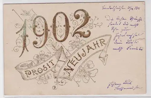 80845 Glückwunsch AK Prosit Neujahr (geprägt) 1902