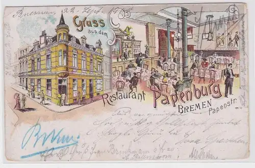 82030 Ak Lithographie Salutation du restaurant Papenburg Brême 1900