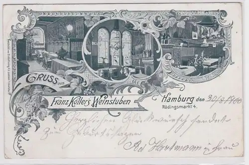 82195 AK Gruss de Franz Köller's Weinstuben, Rödlingmarkt 4, Hambourg 1900