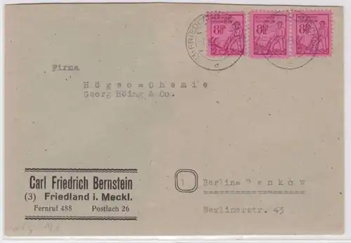 82368 rare SBZ R-Lettre Mecklembourg Poméranie occidentale Friedland 1.8.1946