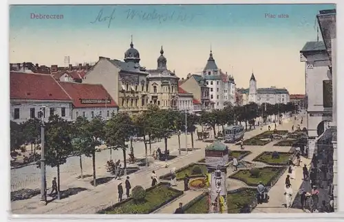 82790 AK Debreczen - Piac utca (Marktstraße) Park, Straßenbahn, Allee um 1910