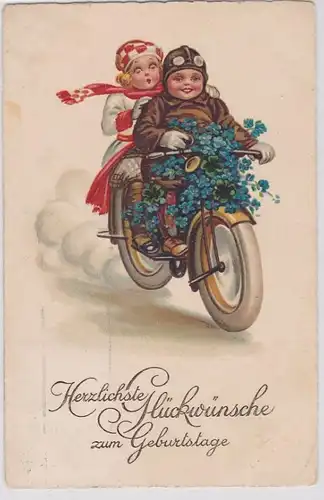 83237 Glückwunsch AK Herzliche Glückwünsche zum Geburtstage, Motorradfahrer 1927