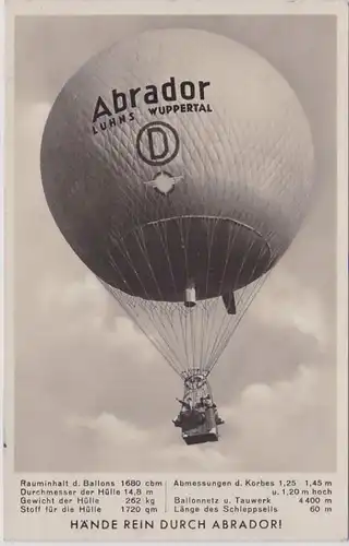83360 Publicité Ak Fesselballon Abrador Luhns Wuppertal vers 1940