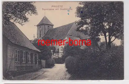 83458 Ak Preetz Seestrasse mit Stadtkirche 1909