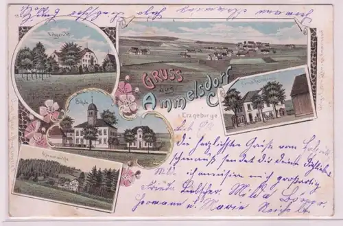 83475 Ak Lithographie Gruß aus Ammelsdorf im Erzgebirge 1904