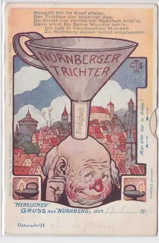 83723 mechanische Ak Gruß aus Nürnberg - Nürnberger Trichter 1910