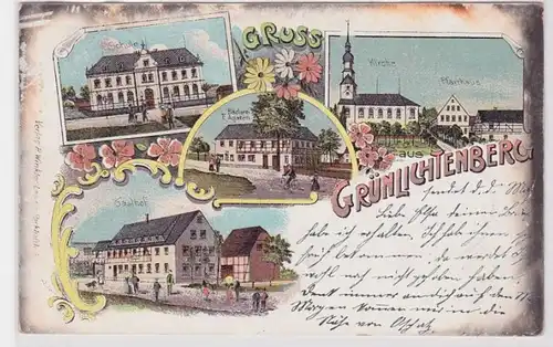 84091 Ak Lithographie Gruß aus Grünlichtenberg Gasthof, Schule usw. 1907