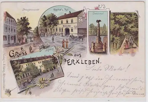 84154 Ak Lithographie Gruss aus Erxleben Gasthof zu Post usw. 1899