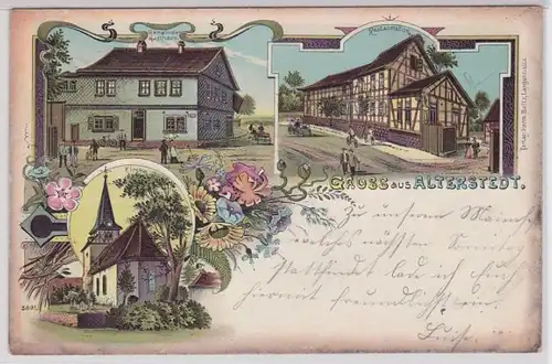 84163 Ak Lithographie Gruss aus Alterstedt Gemeinde Gasthaus, Restauration 1905