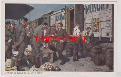 84530 Reklame Ak 'Frisches Löwenbräu im Feld' 1916