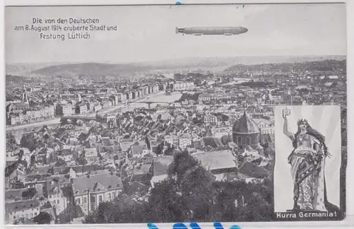85275 AK Die von den Deutschen eroberte Stadt und Festung Lüttich Zeppelin 1914