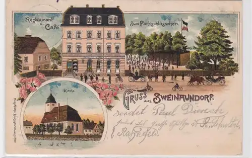 85637 Ak Lithographie Salutation de Deuxnaundorf Restaurant au Parking Schlößchen 1908