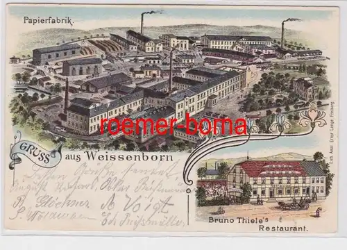 85693 Ak Lithographie Salutation de Weissenborn Restaurant et usine de papier 1903