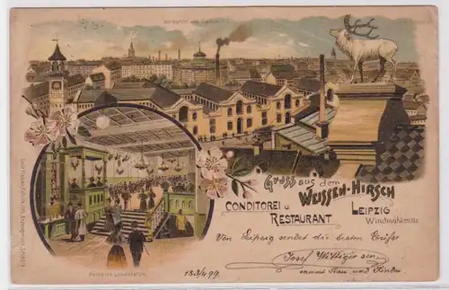 85753 Ak Lithographie Gruß aus dem Restaurant weissen Hirsch Leipzig 1899