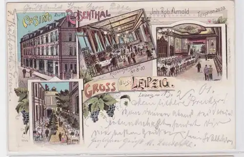 85832 Ak Lithographie Gruß aus Leipzig Casino zum Rosenthal 1901