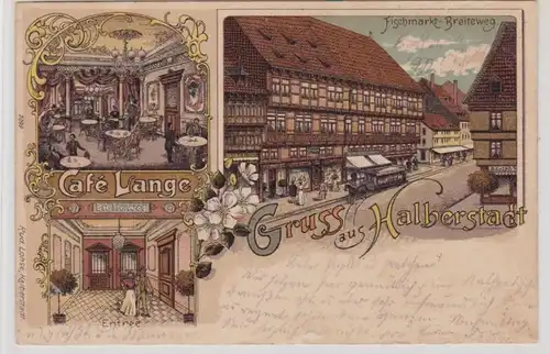 85899 Ak Lithographie Gruss aus Halberstadt Café Lange Breiteweg 1899