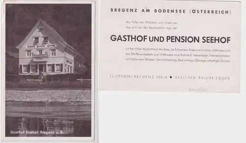 85913 Carte de publicité Gasthof Pension Seehof Bregenz au lac de Constance vers 1930