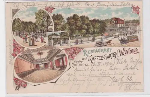 85939 Ak Lithographie Leipzig Connewitz Restaurant und Kaffee Garten 1898