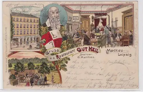 85984 Ak Lithographie Gruß aus dem Restaurant Gut Heil Mockau Leipzig 1901