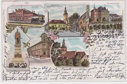 86082 Ak Lithographie Gruß aus Gardelegen Bahnhof, Post usw. 1900
