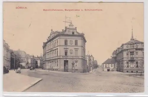 86138 Ak Döbeln Bahnhofstrasse, Burgstraße und Schützenhaus 1913