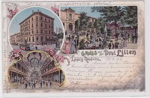 86439 Ak Lithographie Gruß aus den Drei Linden Leipzig Reudnitz 1899