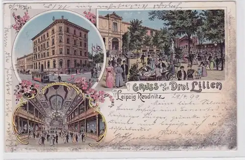 86439 Ak Lithographie Salutation des Trois Linden Leipzig Reudnitz 1899