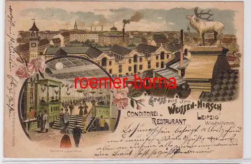 86823 Ak Lithographie Gruß aus dem Restaurant Weissen Hirsch Leipzig 1899