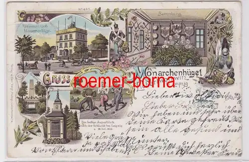 86831 Ak Lithographie Gruß vom Monarchenhügel Liebertwolkwitz bei Leipzig 1900