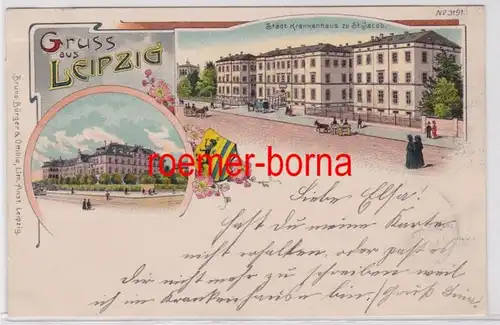 86841 Ak Lithographie Gruß aus Leipzig städt.Krankenhaus zu St.Jakob 1901