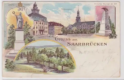86856 Lithografie AK Gruss aus Saarbrücken - Schlossplatz, Ehrenthal 1899