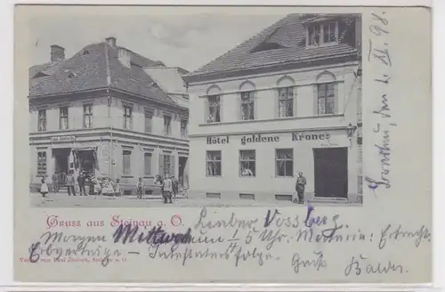 87011 Ak Gruß aus Steinau a.O. Scinawa Hotel goldene Krone 1898