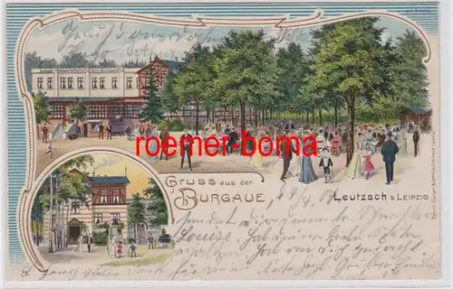 87064 Ak Lithographie Gruss aus dem Restaurant Burgaue Leutzsch bei Leipzig 1904