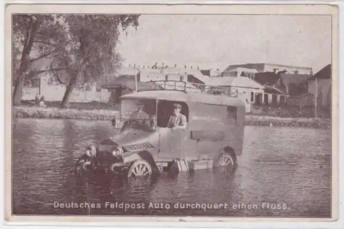 87144 Feldpost Ak voiture allemande de poste de champ traverse une rivière 1916