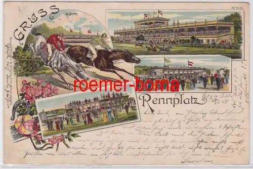 87261 Ak Lithographie Gruss vom Rennplatz Leipzig 1900